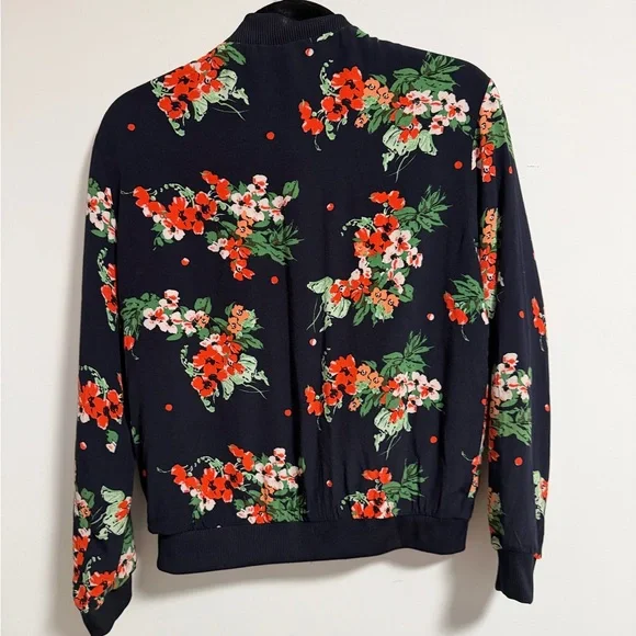 Zara Basic Navy Floral Bomber Jacket- medium - Picture 12 of 16